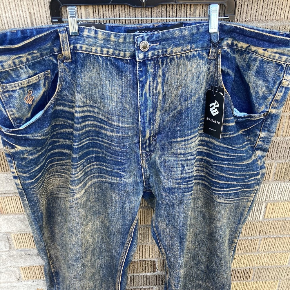 Rocawear 50x32 Classic Fit Jeans Crinkle Light Wash NWT Crazy Color‎ Pattern Y2K